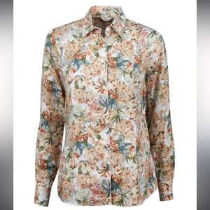 Stenstroms Feminine Cut 100% Linen Tropical Printed Sofie Button Down Shirt